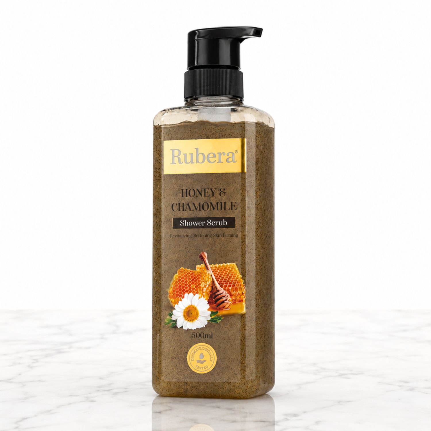 Honey & Chamomile Shower Scrub – Soothing Vitamin E Exfoliating Wash for Soft Skin