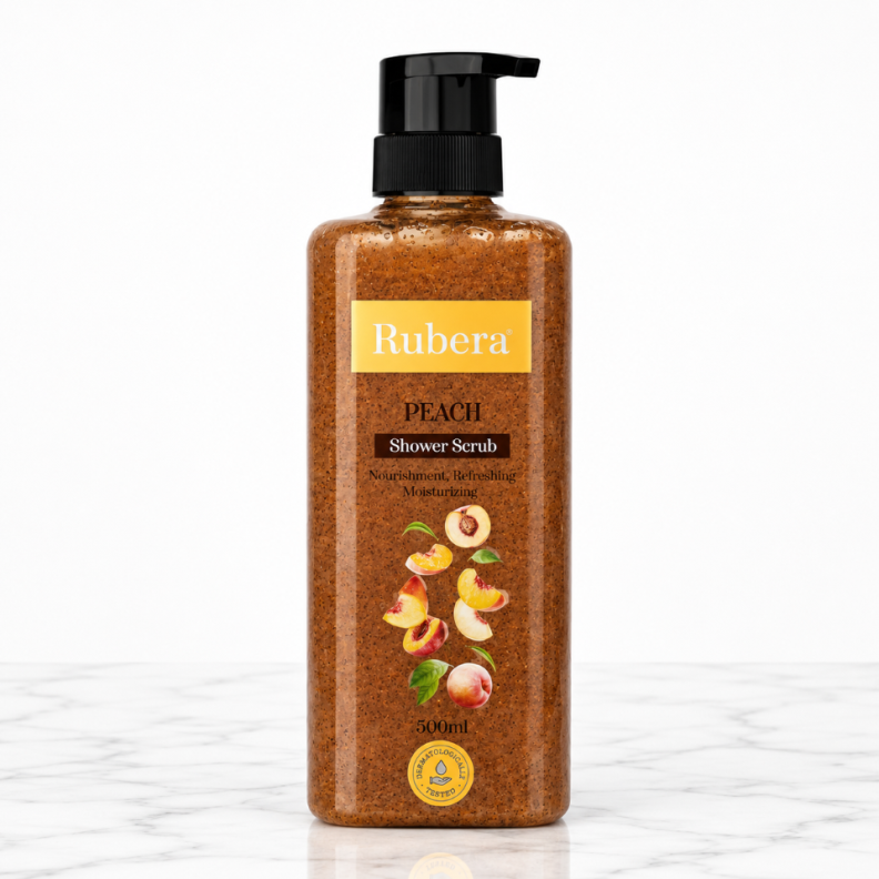 Peach Shower Scrub – Fruity Vitamin E Body Exfoliator for Glowing, Moisturized Skin