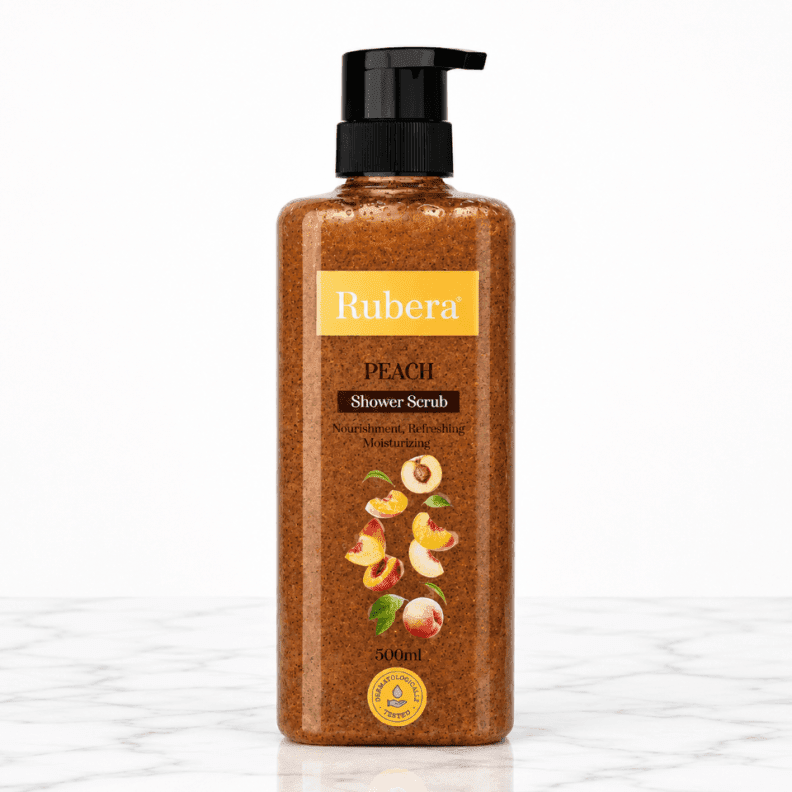 Peach Shower Scrub – Fruity Vitamin E Body Exfoliator for Glowing, Moisturized Skin